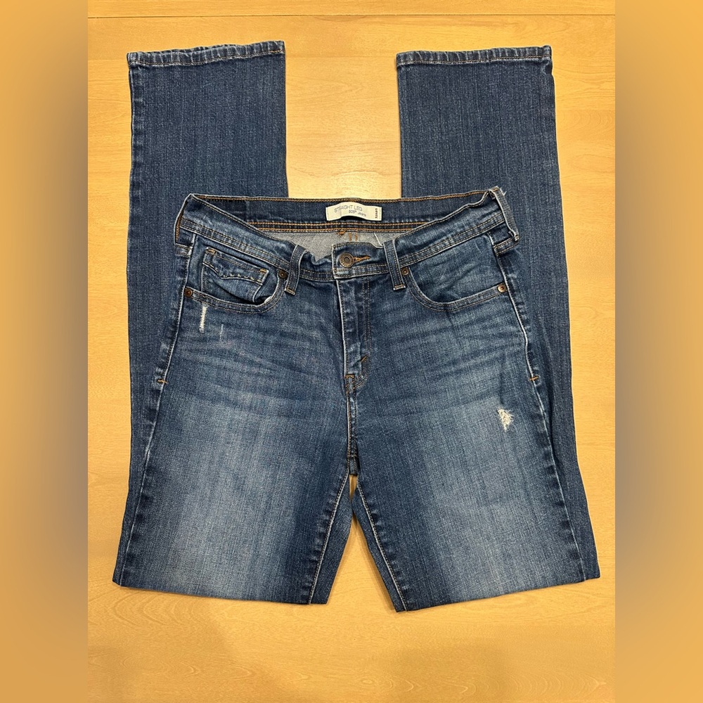 Levi’s 505 Straight Leg Jeans Womens 6L slight Distressed Stretch Medium Wash